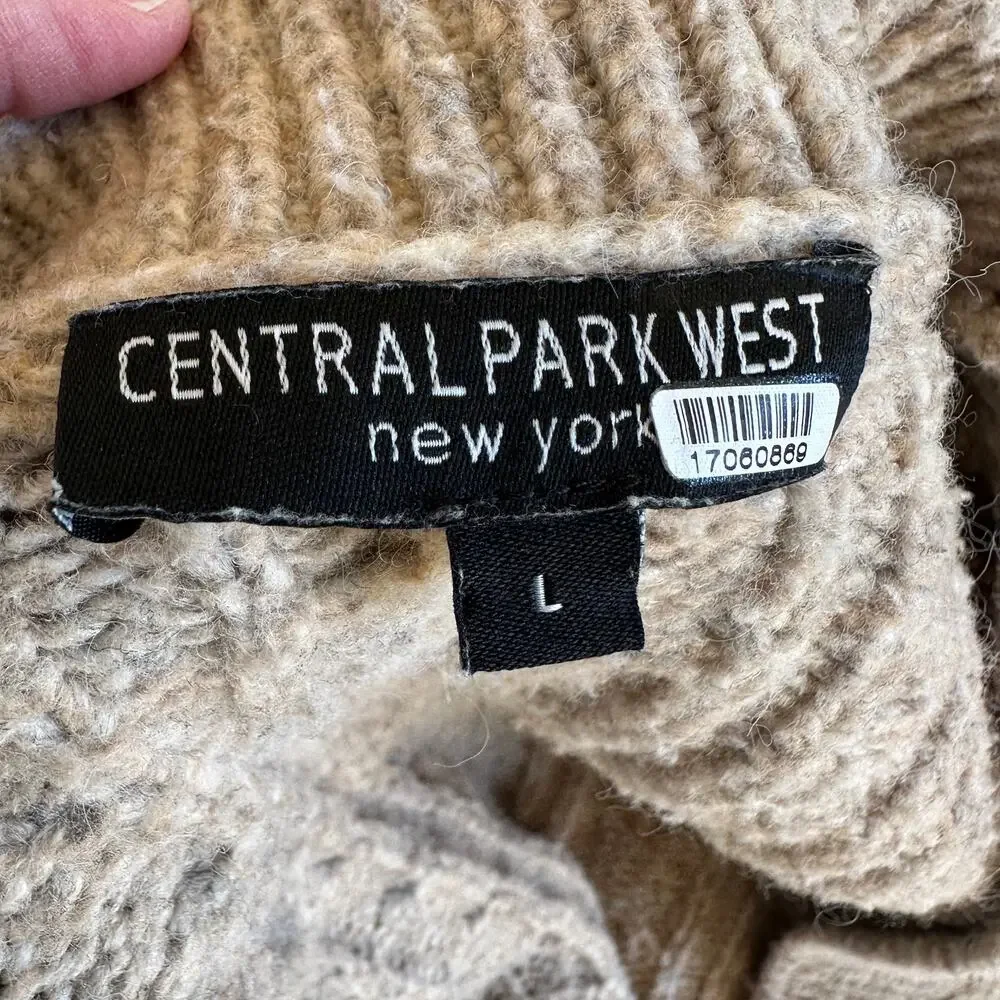 Central Park West Oatmeal Oversized Cardigan Sweater LARGE Cable Knit Beige $170 - Picture 10 of 10